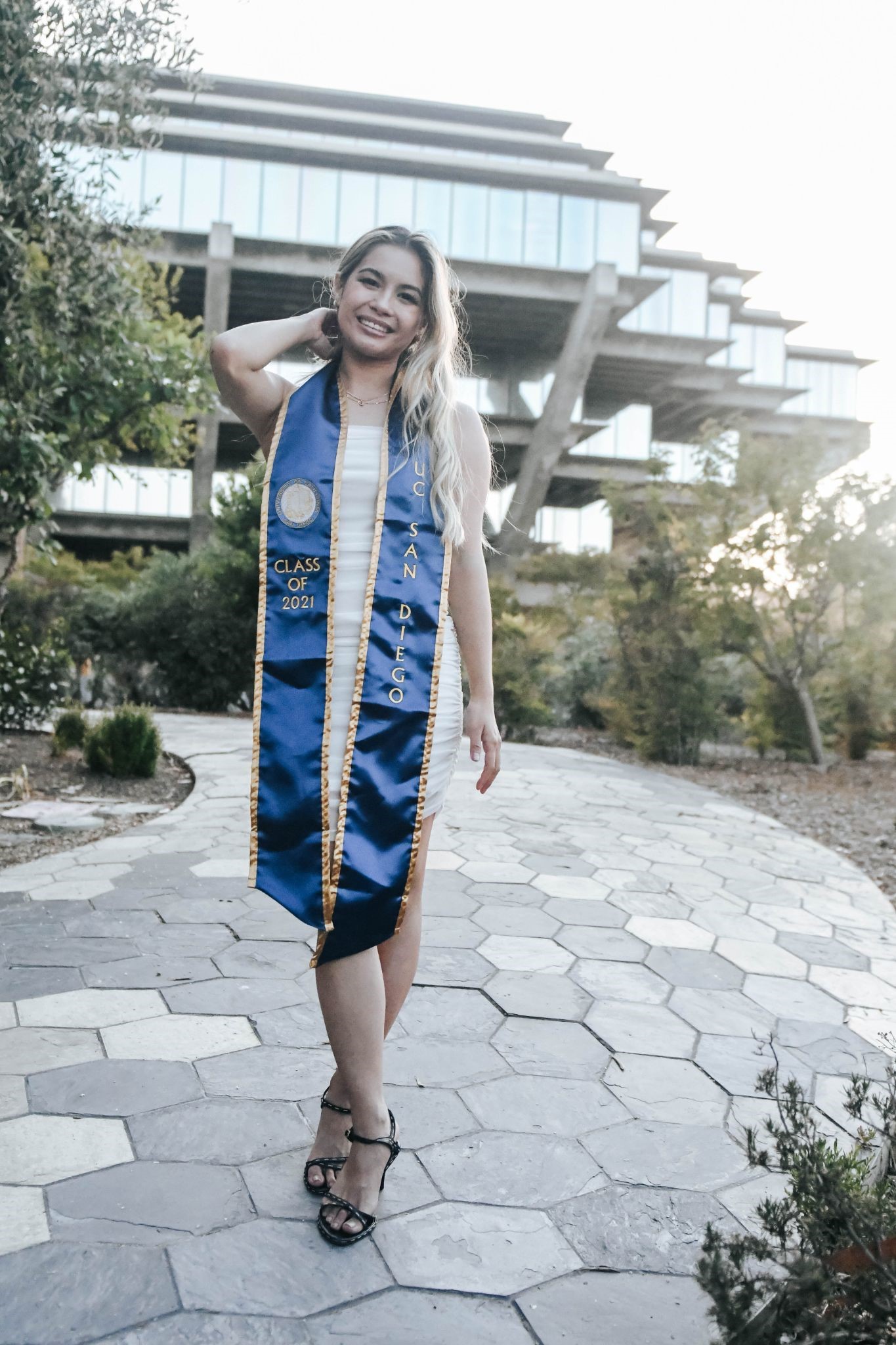 person in front of Geisel Library